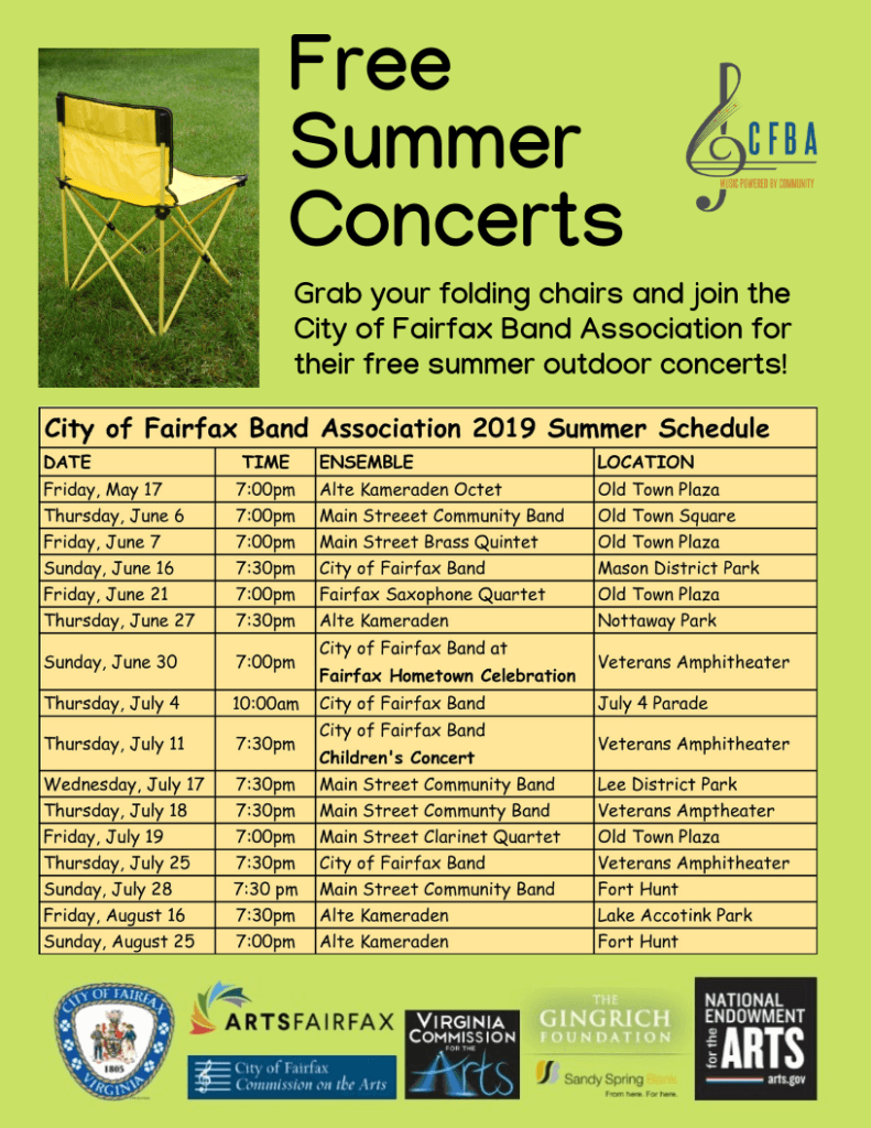 Download Our Summer Concert Schedule City of Fairfax Band Association