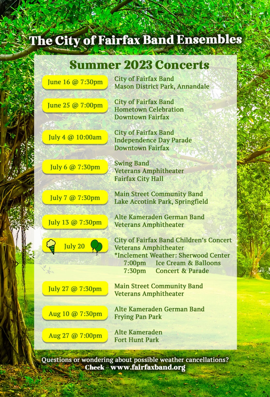 Enjoy One Last Summer Concert City of Fairfax Band Association